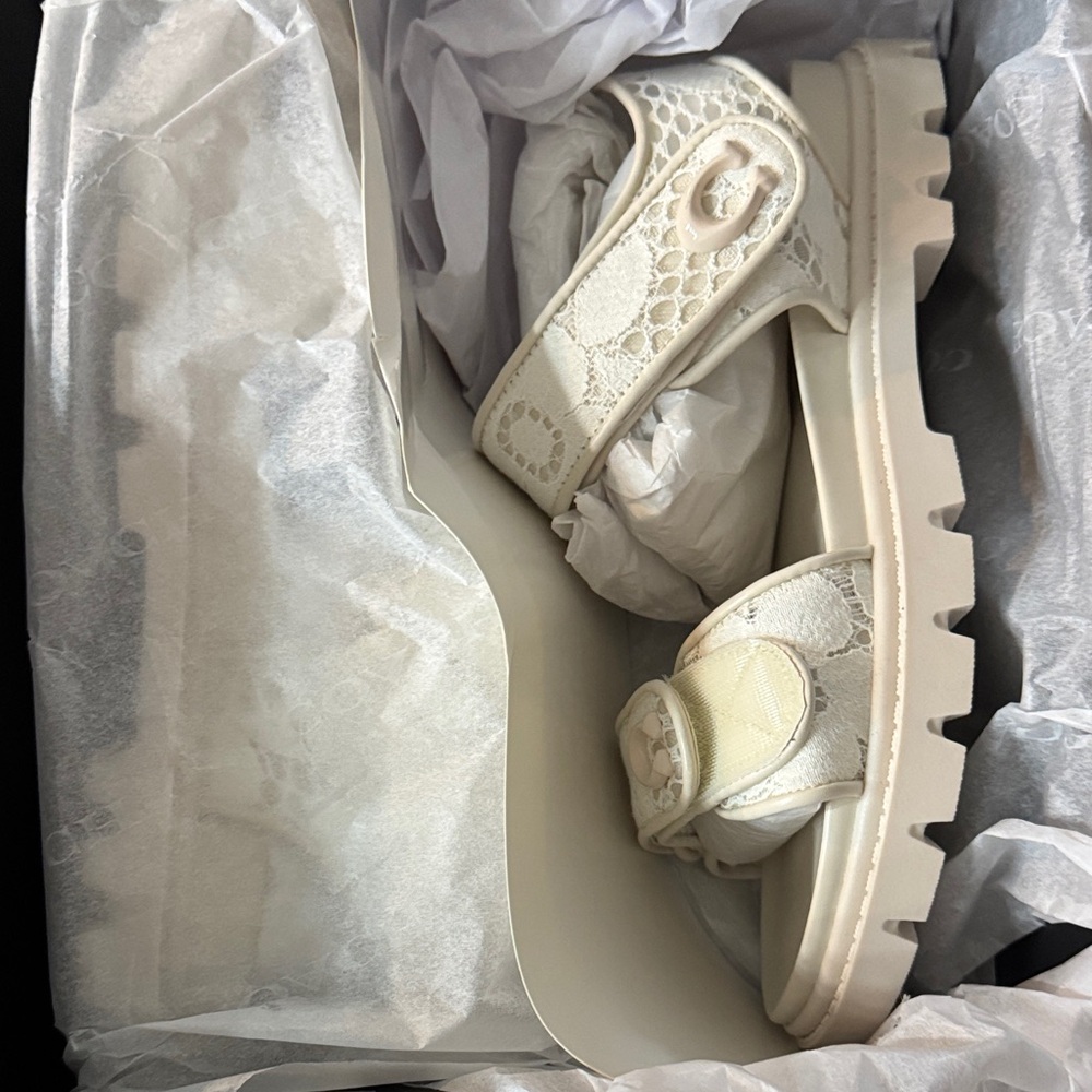 Coach Cream Lace Platform Sandals